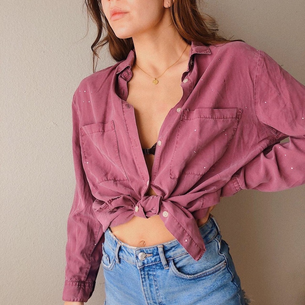 Vintage Long Oversized Purple Painters Button-down Shirt